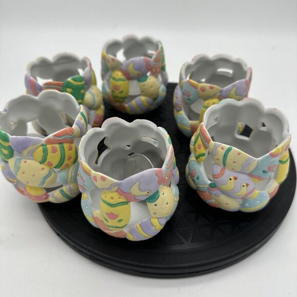 ABC Porcelain Easter Spring Candle Holder with Candles Set of 6 NEW Open Box - Picture 2 of 3